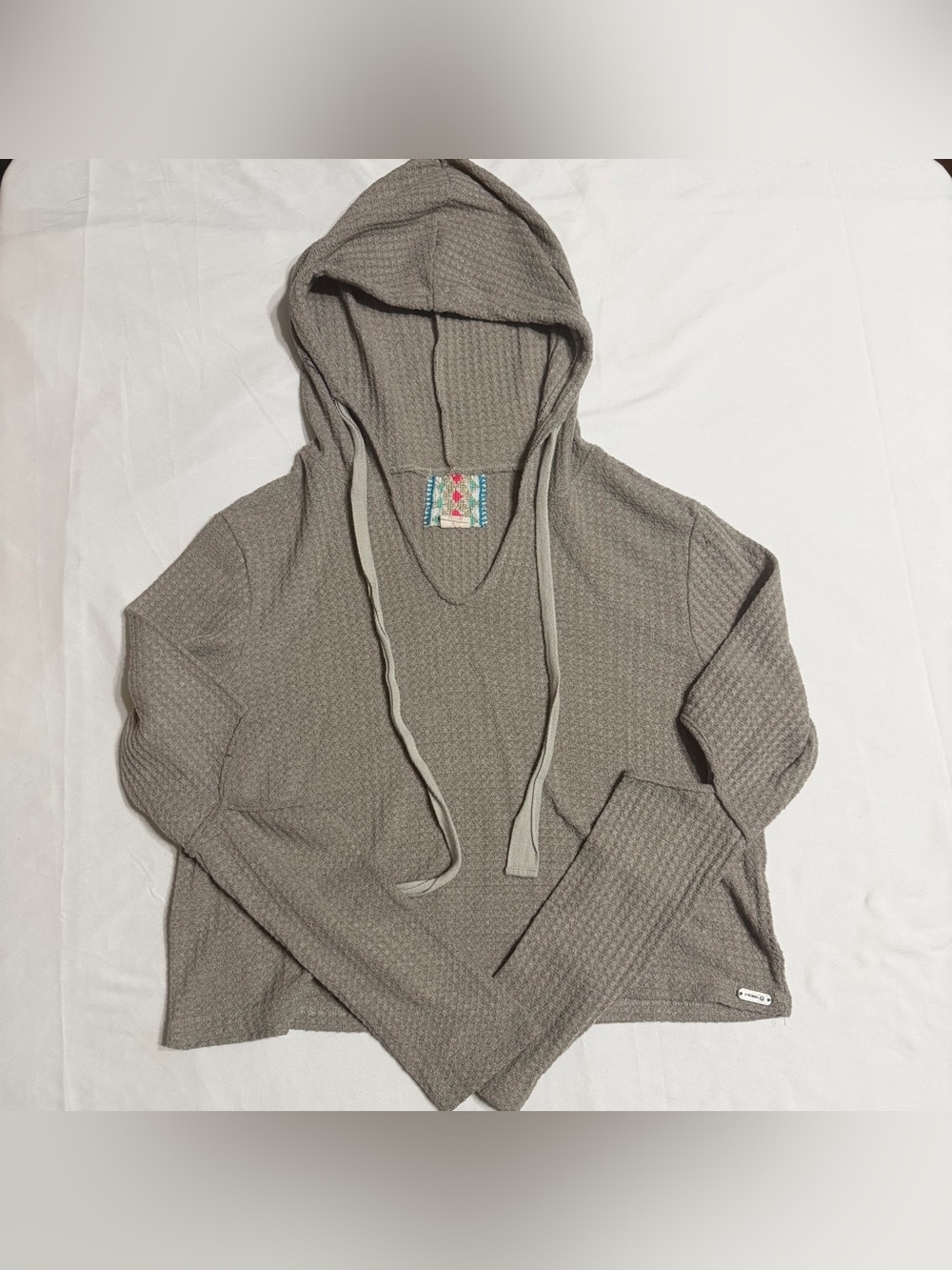 Mora Girls Cropped Waffle Knit Hoodie Grey Long Sleeve Elbow Cutouts